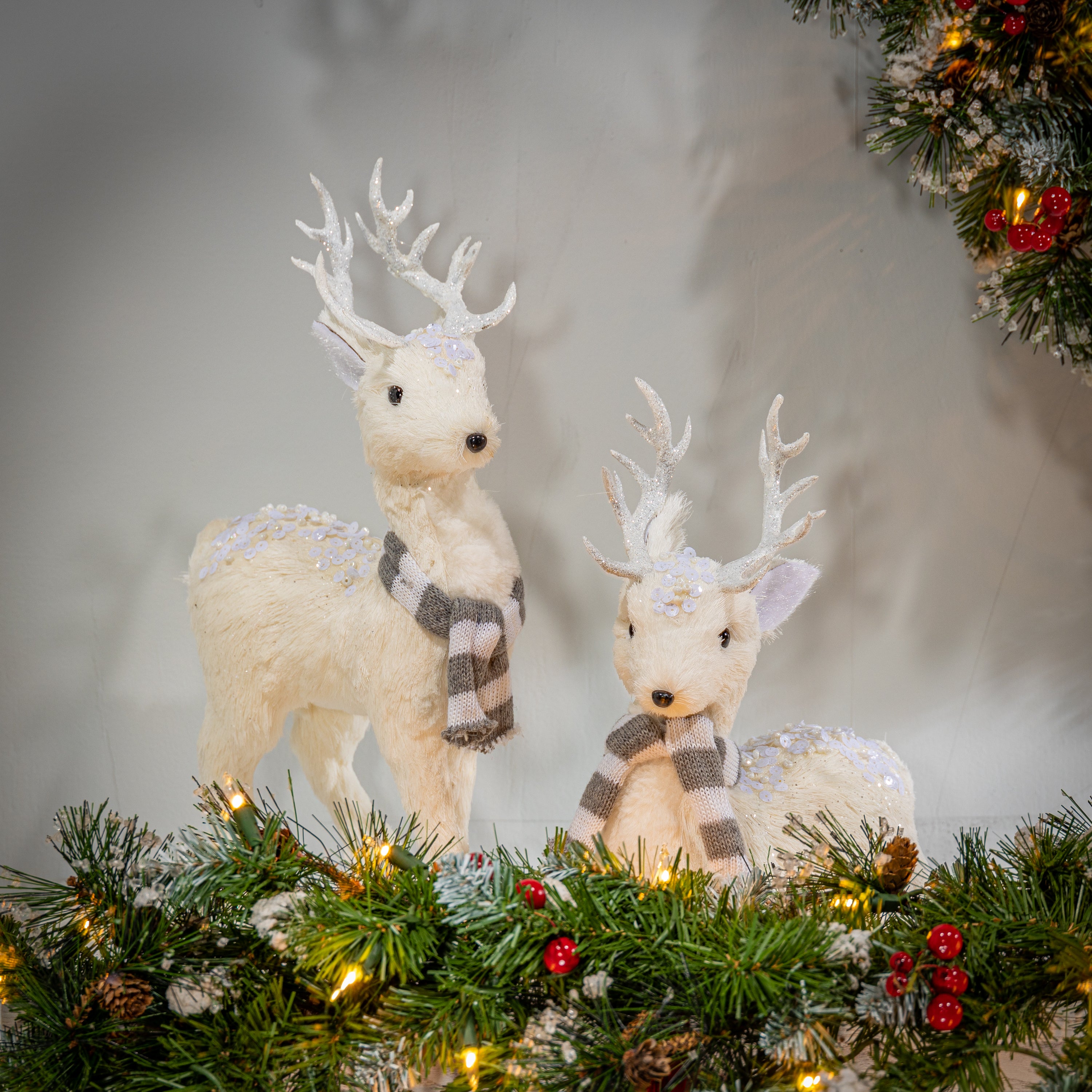 Set of 2 Assorted Deer Figurines with Scarves